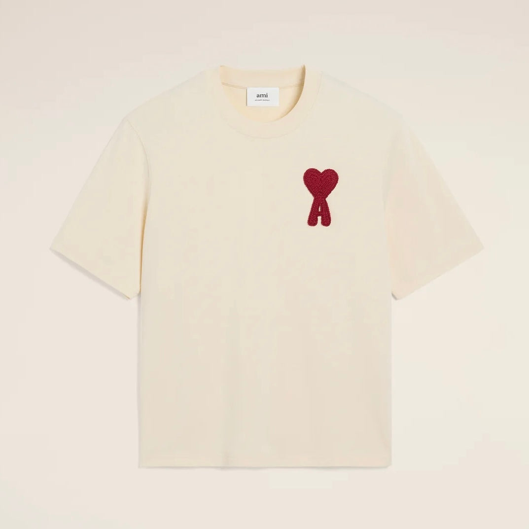 AMI Paris Patch Tee Cream Red