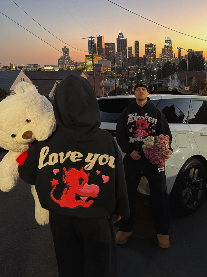 BROKEN PLANET BROKEN HEARTS HOODIE BLACK