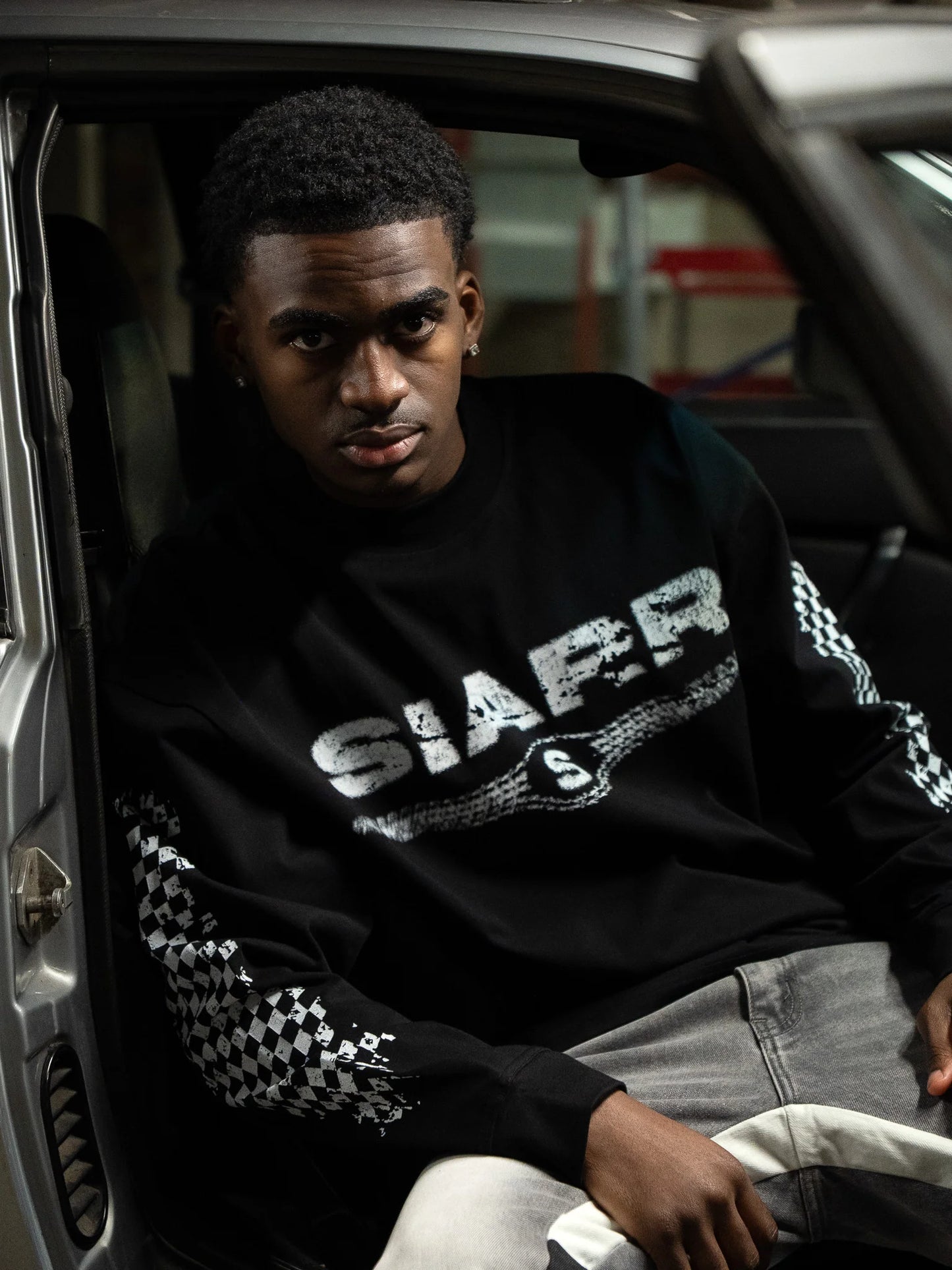 Siarr Chequered Longsleeve Tee Black