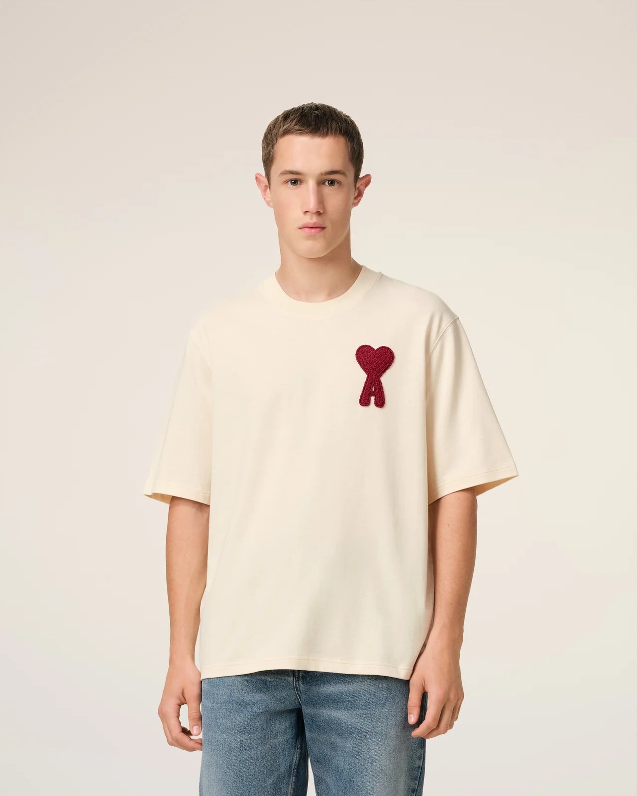 AMI Paris Patch Tee Cream Red