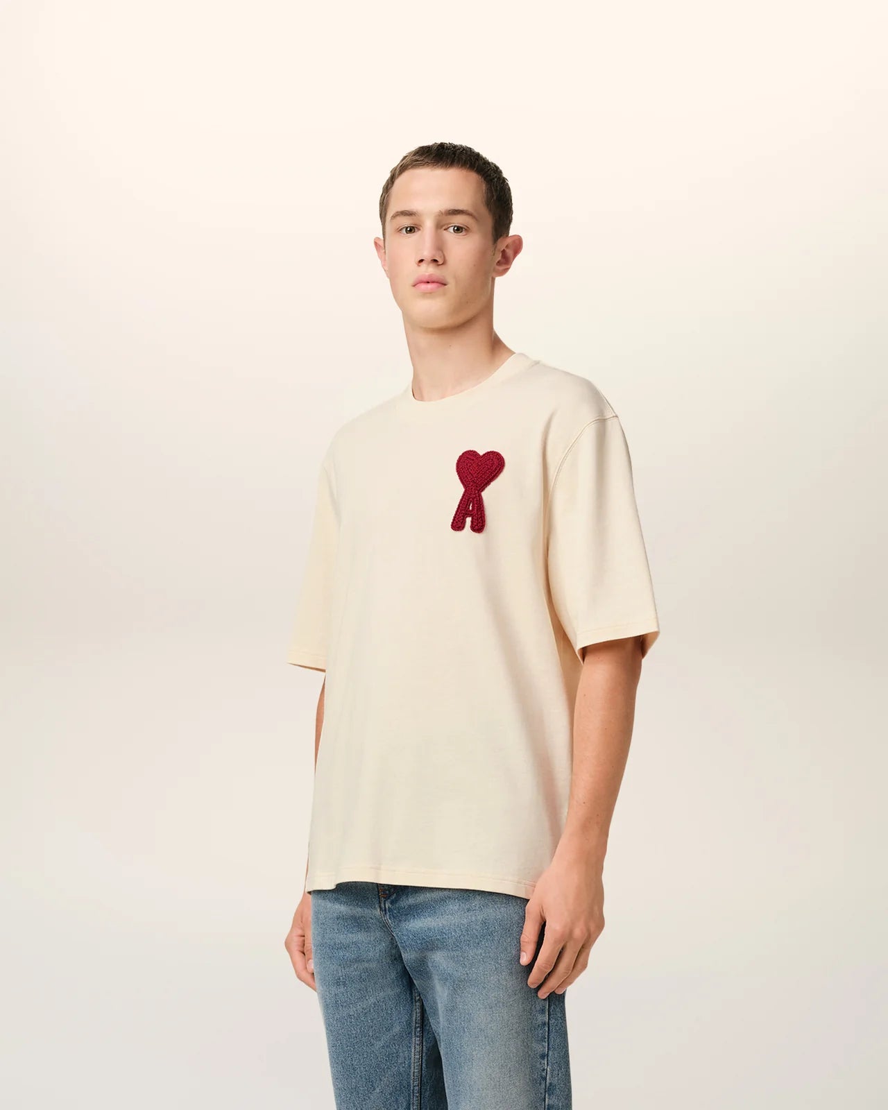 AMI Paris Patch Tee Cream Red