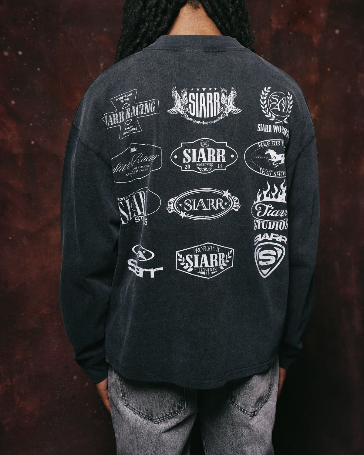Siarr Multi Logo Longsleeve Tee Washed Black