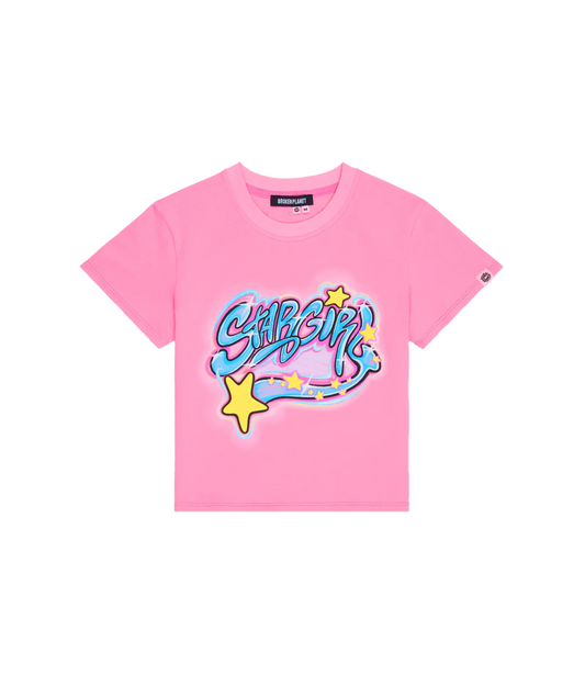 BROKEN PLANET STARGIRL GRAFITTI CROPPED TEE PINK