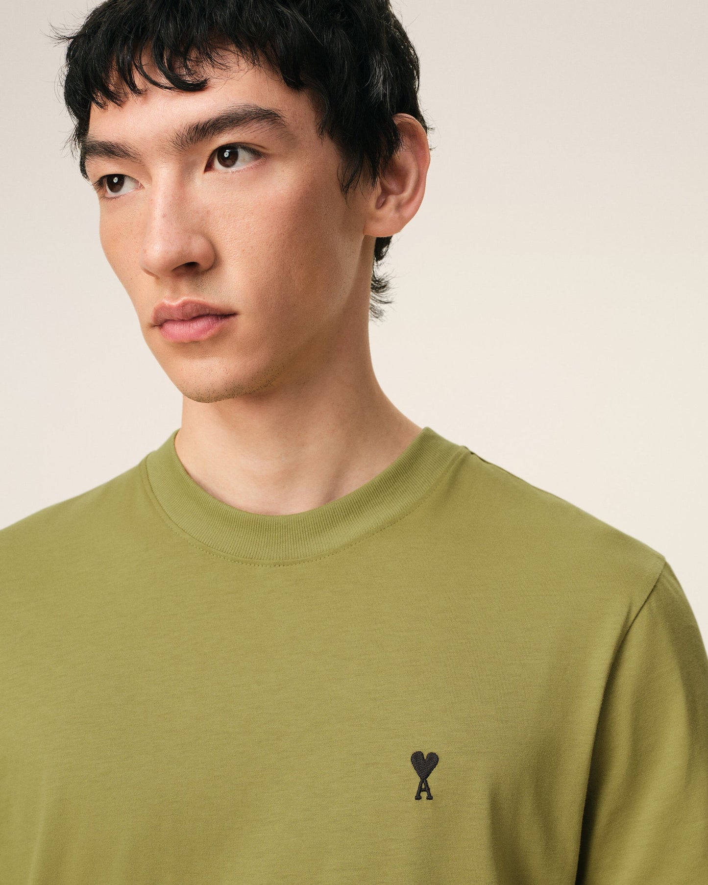 AMI Paris Embroidered Tee Olive Green
