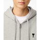AMI Paris Embroidered Zip Up Hoodie Grey