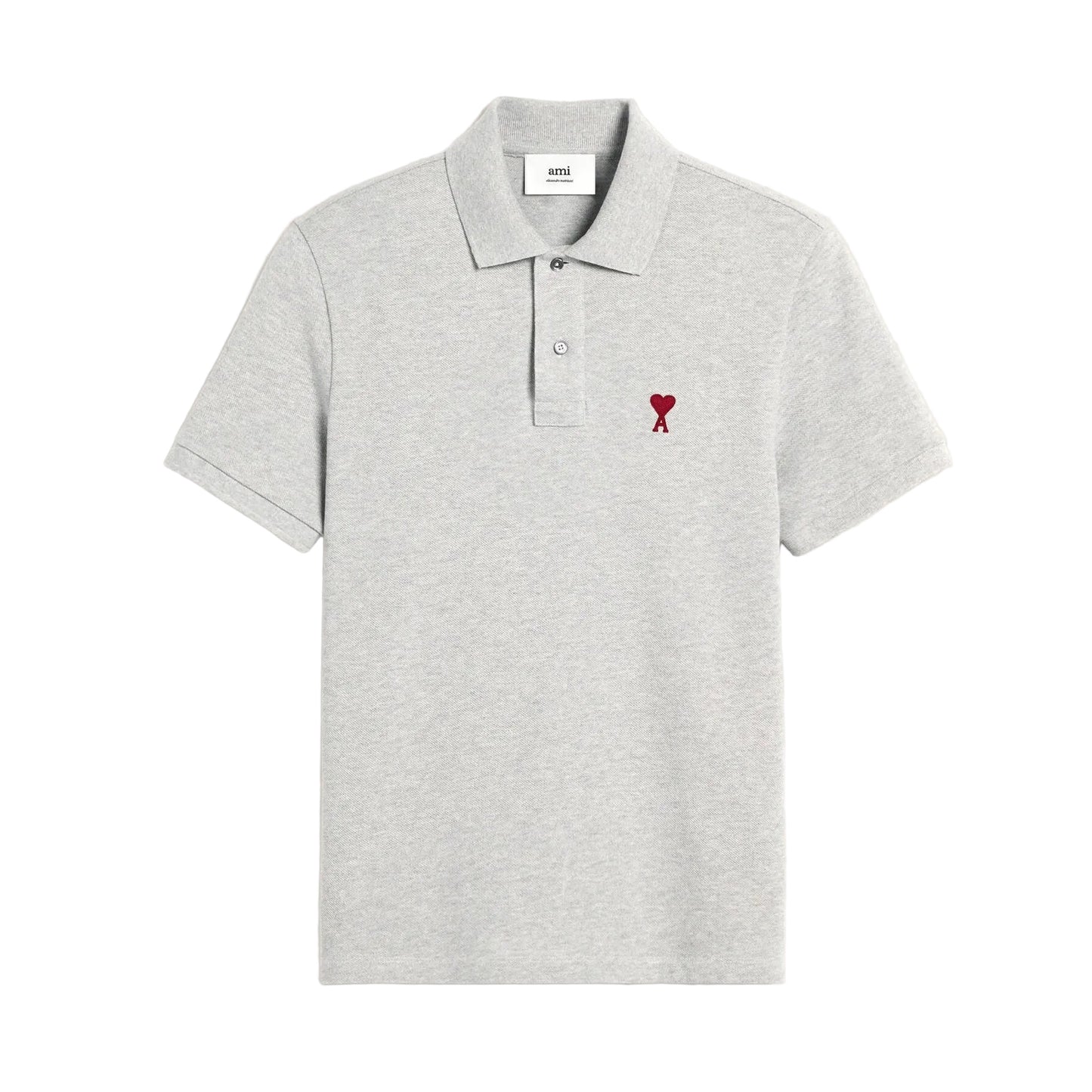 AMI Paris Embroidered Polo Shirt Grey