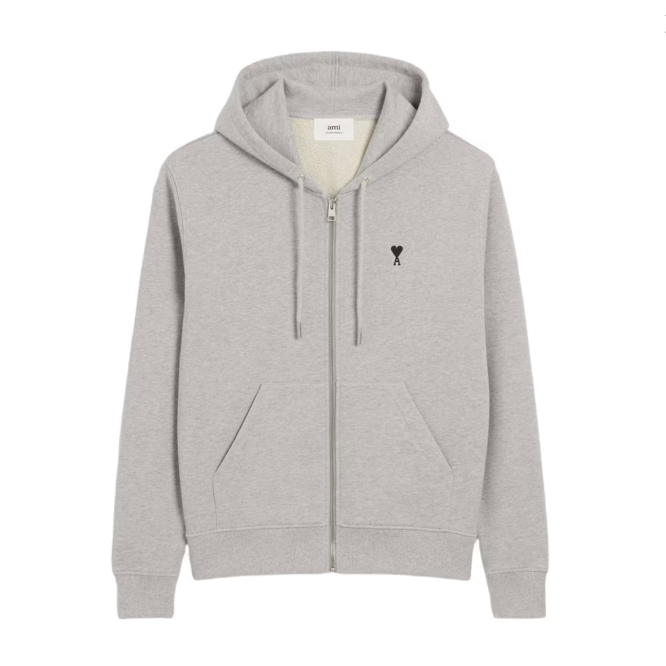 AMI Paris Embroidered Zip Up Hoodie Grey