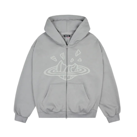 BROKEN PLANET ZIP UP HOODIE GUNMETAL GREY