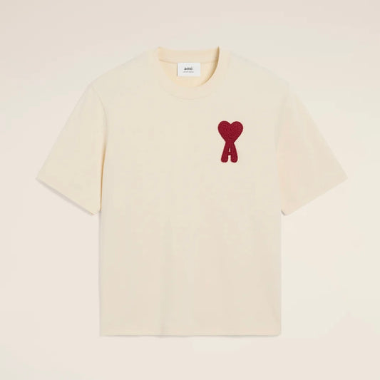 AMI Paris Patch Tee Cream Red