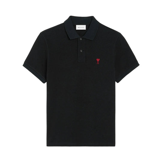AMI Paris Embroidered Polo Shirt Black