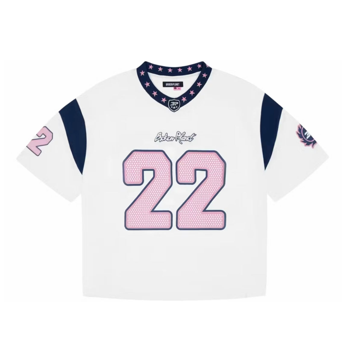 BROKEN PLANET FOOTBALL JERSEY WHITE PINK NAVY