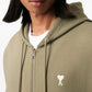 AMI Paris Embroidered Zip Up Hoodie Olive Green