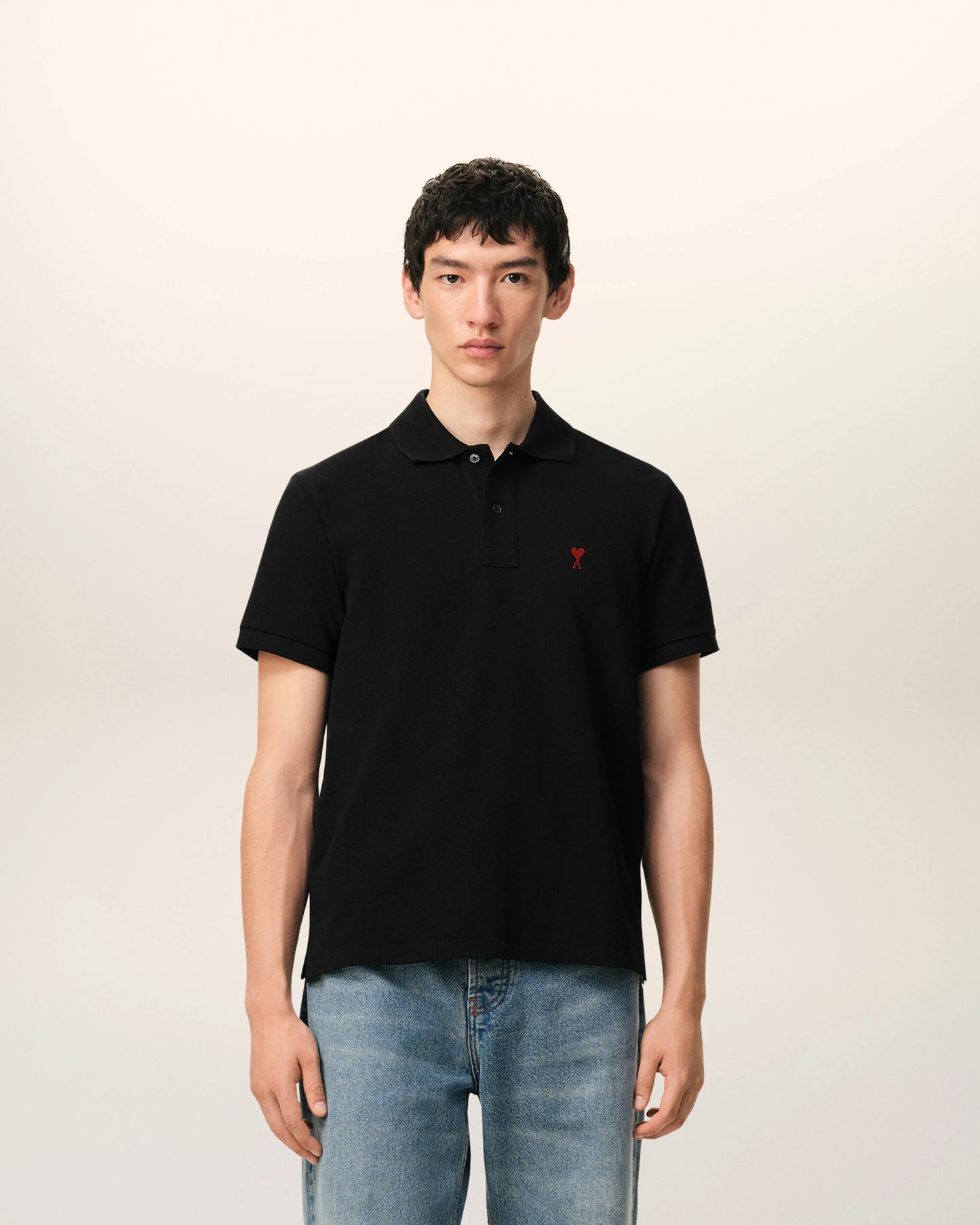 AMI Paris Embroidered Polo Shirt Black
