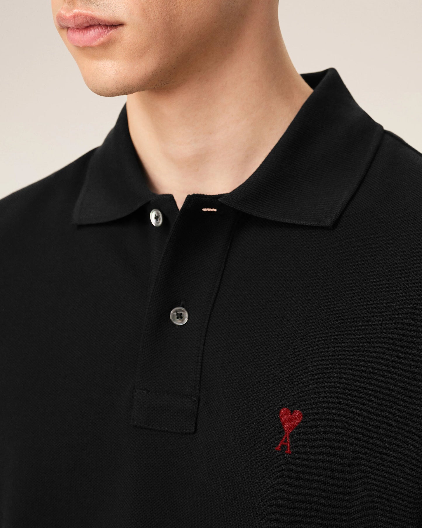 AMI Paris Embroidered Polo Shirt Black