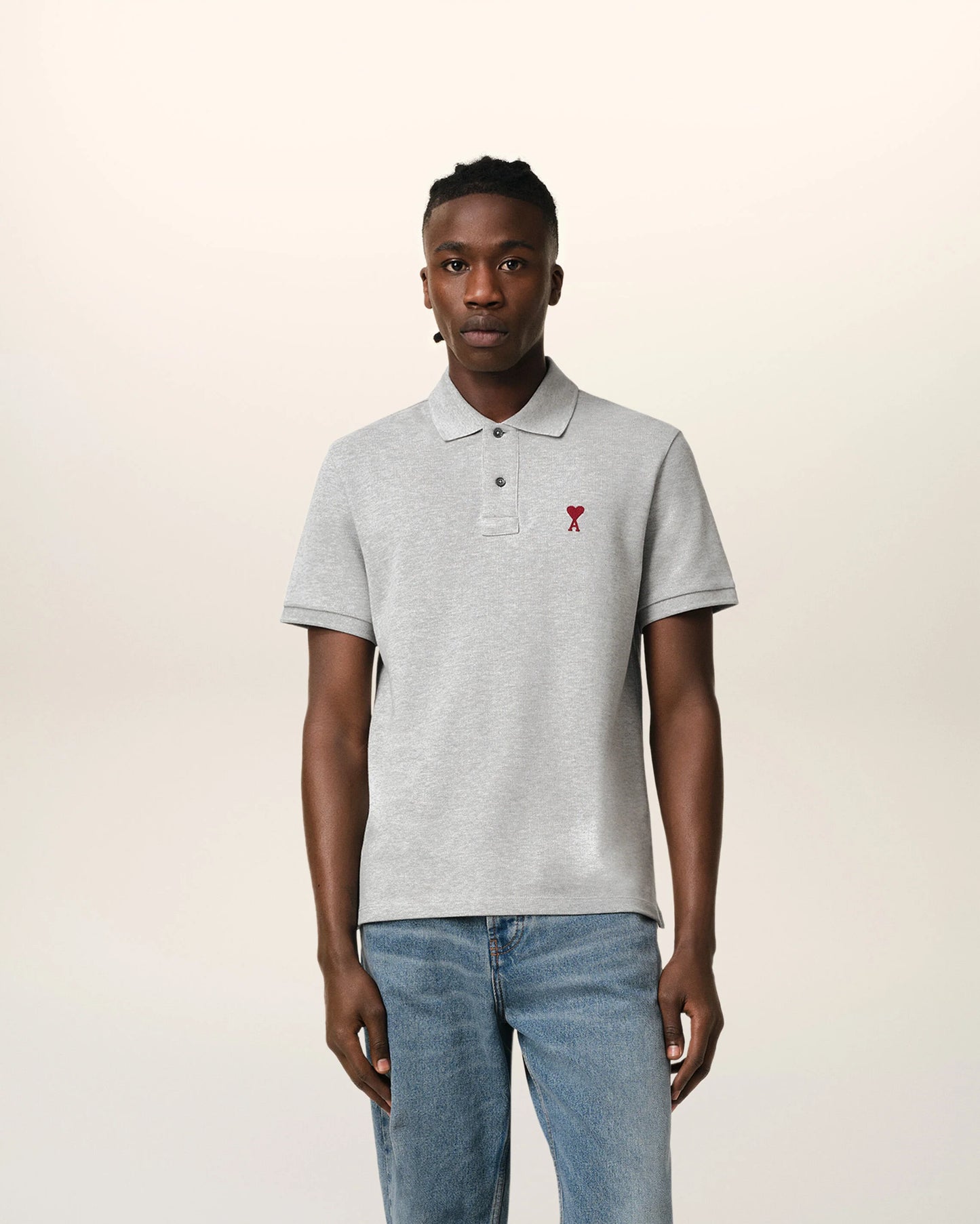 AMI Paris Embroidered Polo Shirt Grey