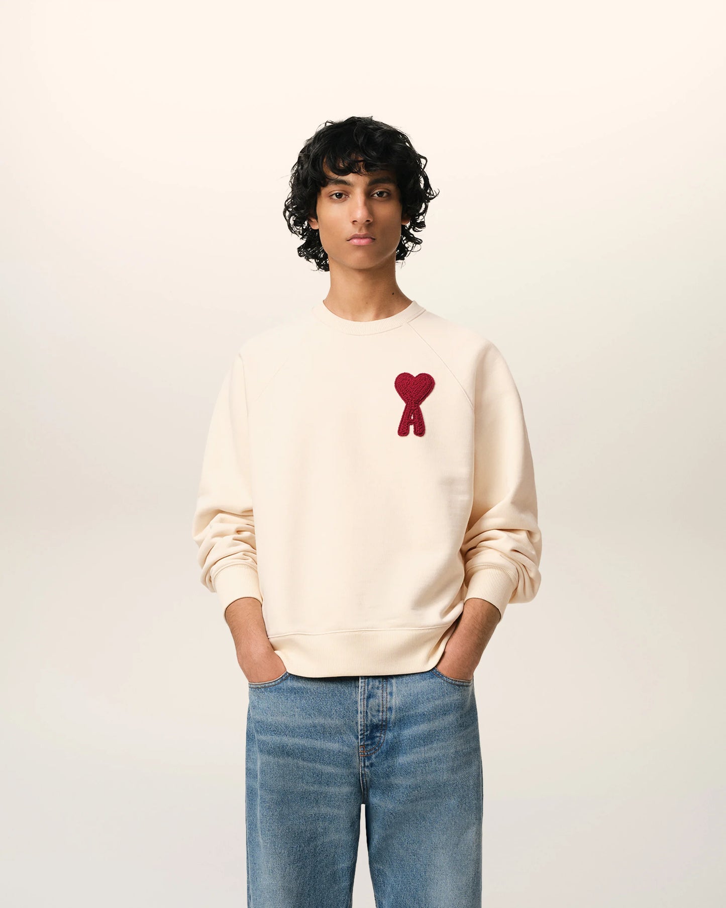 AMI Paris Patch Sweatshirt Cream Red