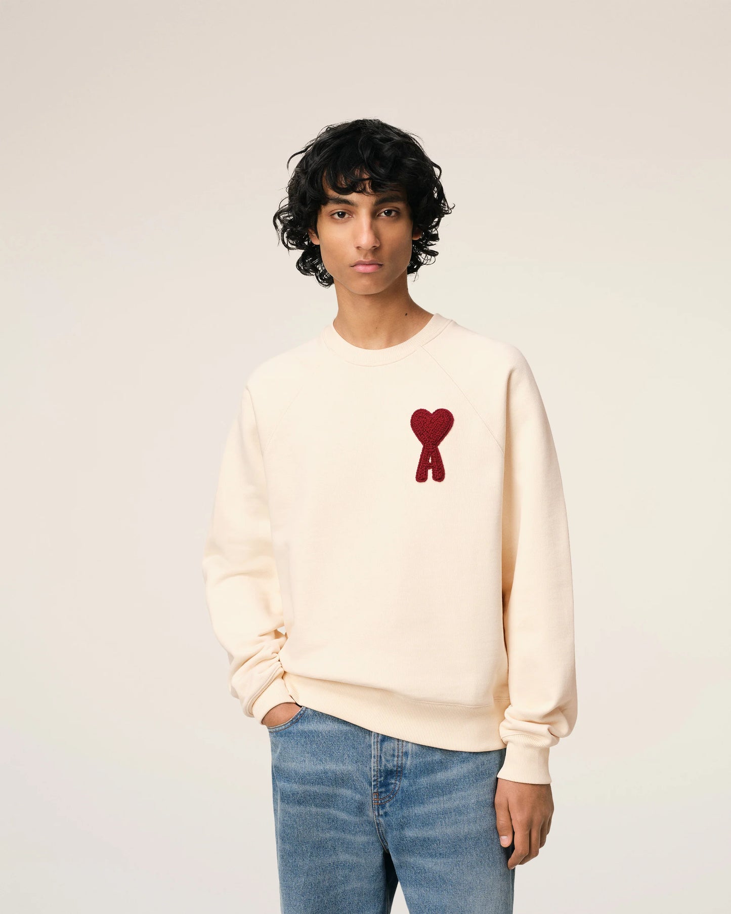 AMI Paris Patch Sweatshirt Cream Red