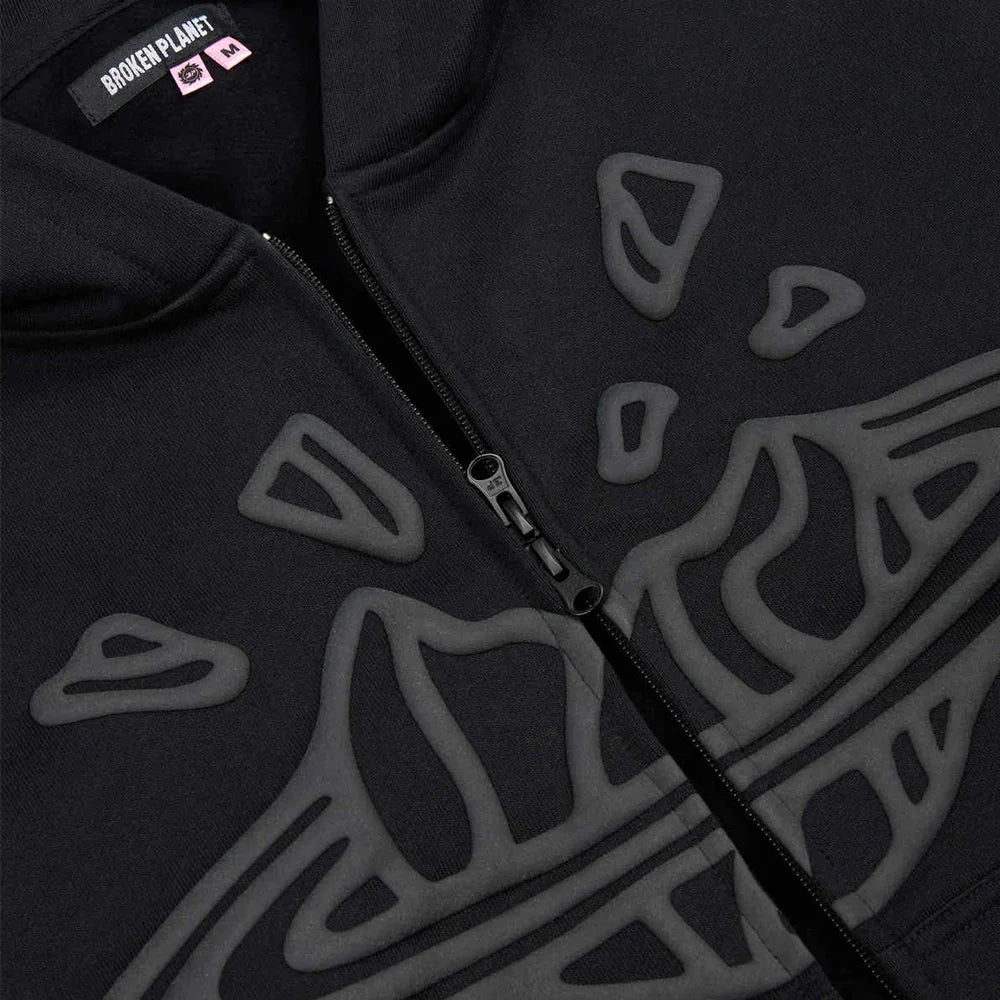 BROKEN PLANET ZIP UP HOODIE MIDNIGHT BLACK