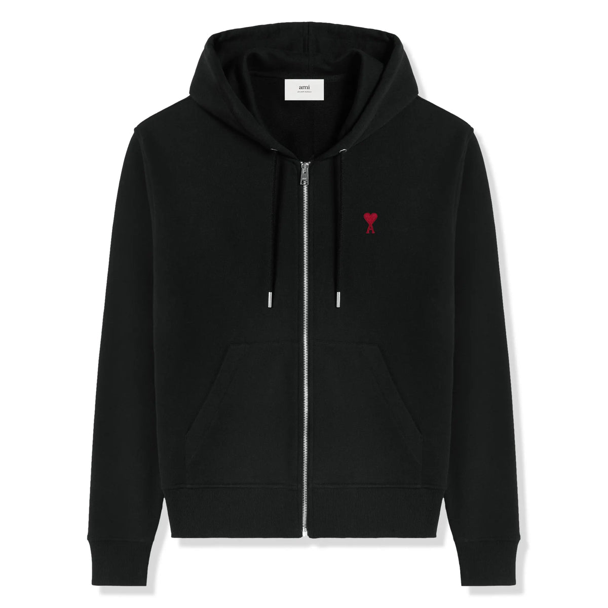 AMI Paris Embroidered Zip Up Hoodie Black