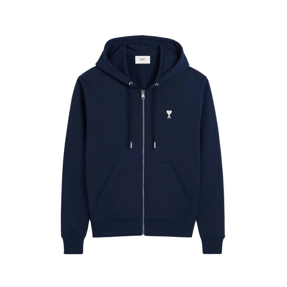AMI Paris Embroidered Zip Up Hoodie Navy