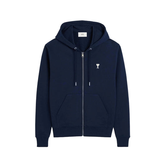AMI Paris Embroidered Zip Up Hoodie Navy
