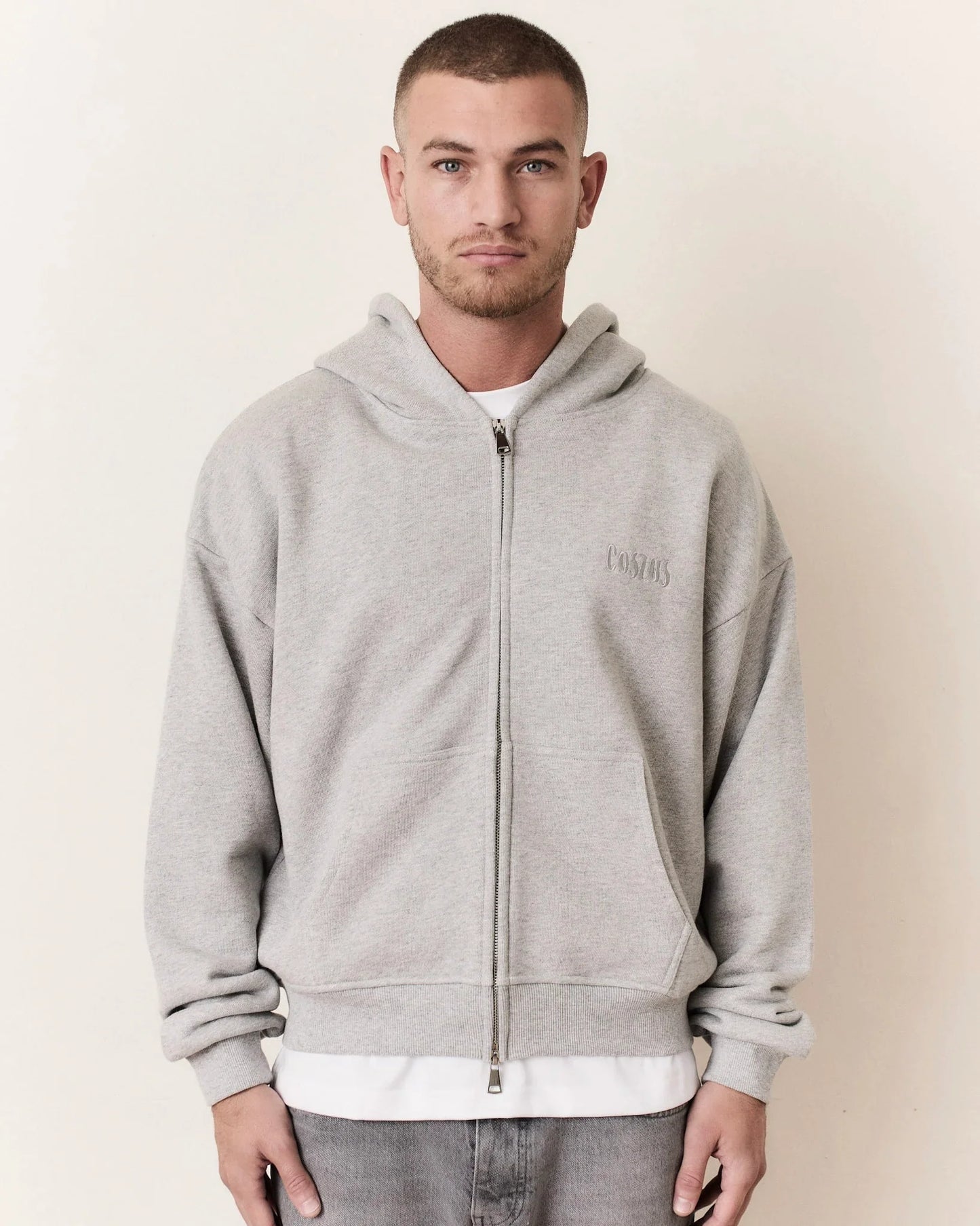 Coszus Embroidered Zip Hoodie Grey