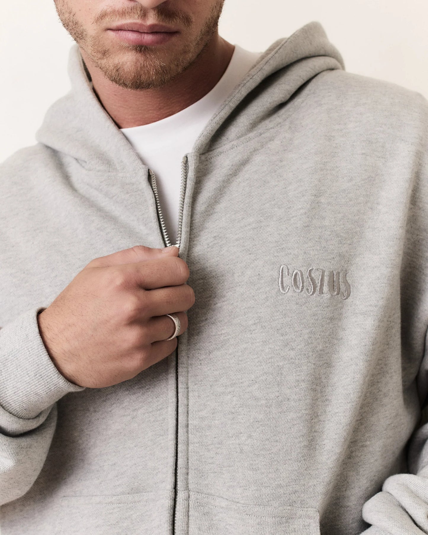 Coszus Embroidered Zip Hoodie Grey