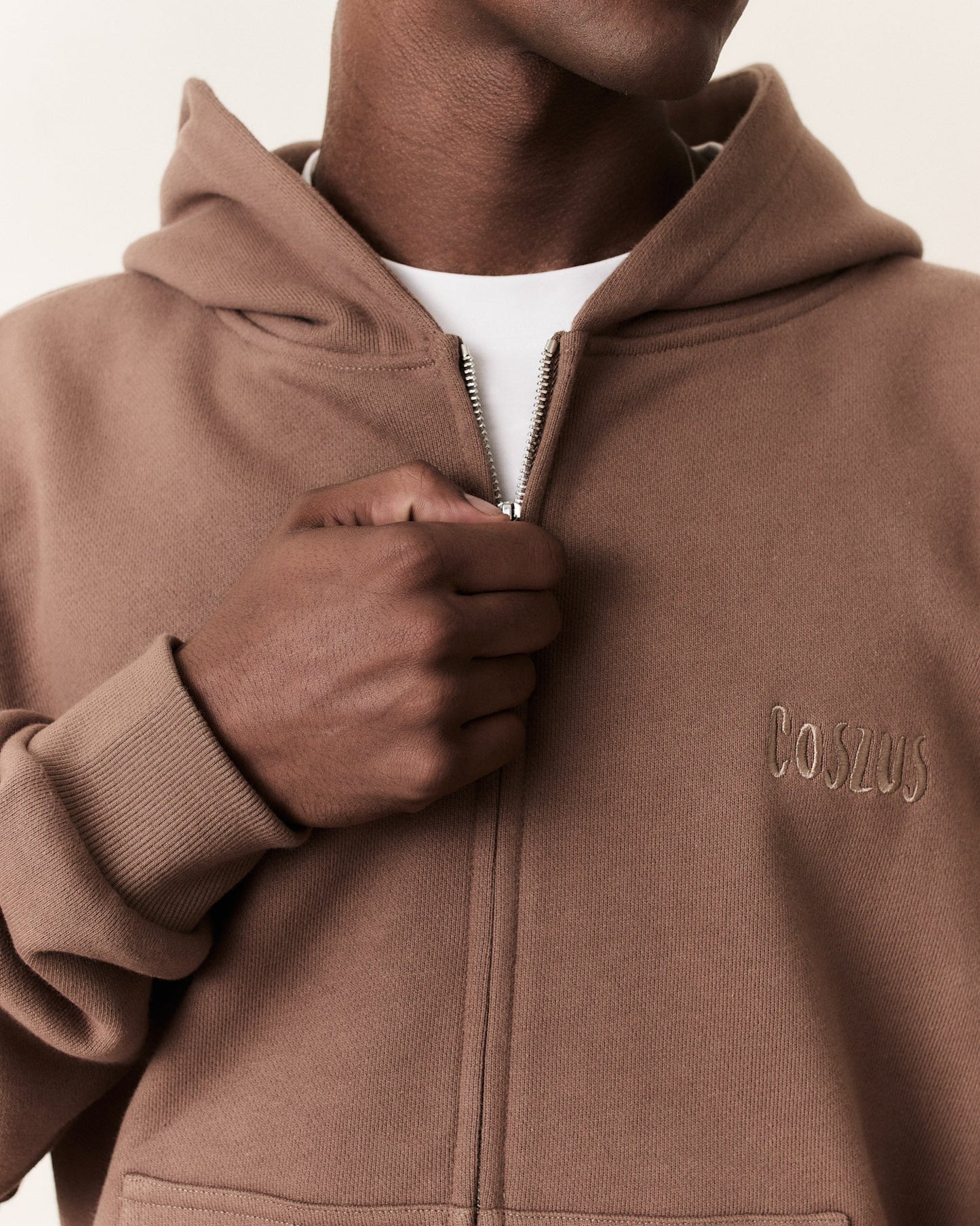 Coszus Embroidered Zip Hoodie Brown