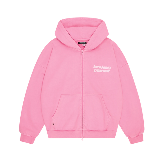 BROKEN PLANET STAR ZIP UP HOODIE PINK