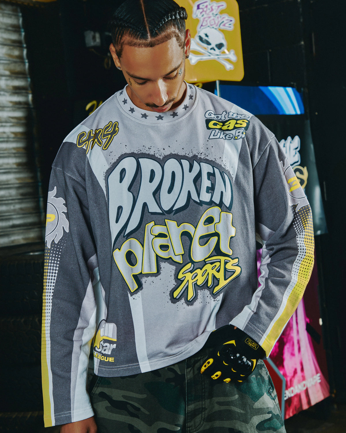 BROKEN PLANET SPORTS LONG SLEEVE TEE GREY YELLOW