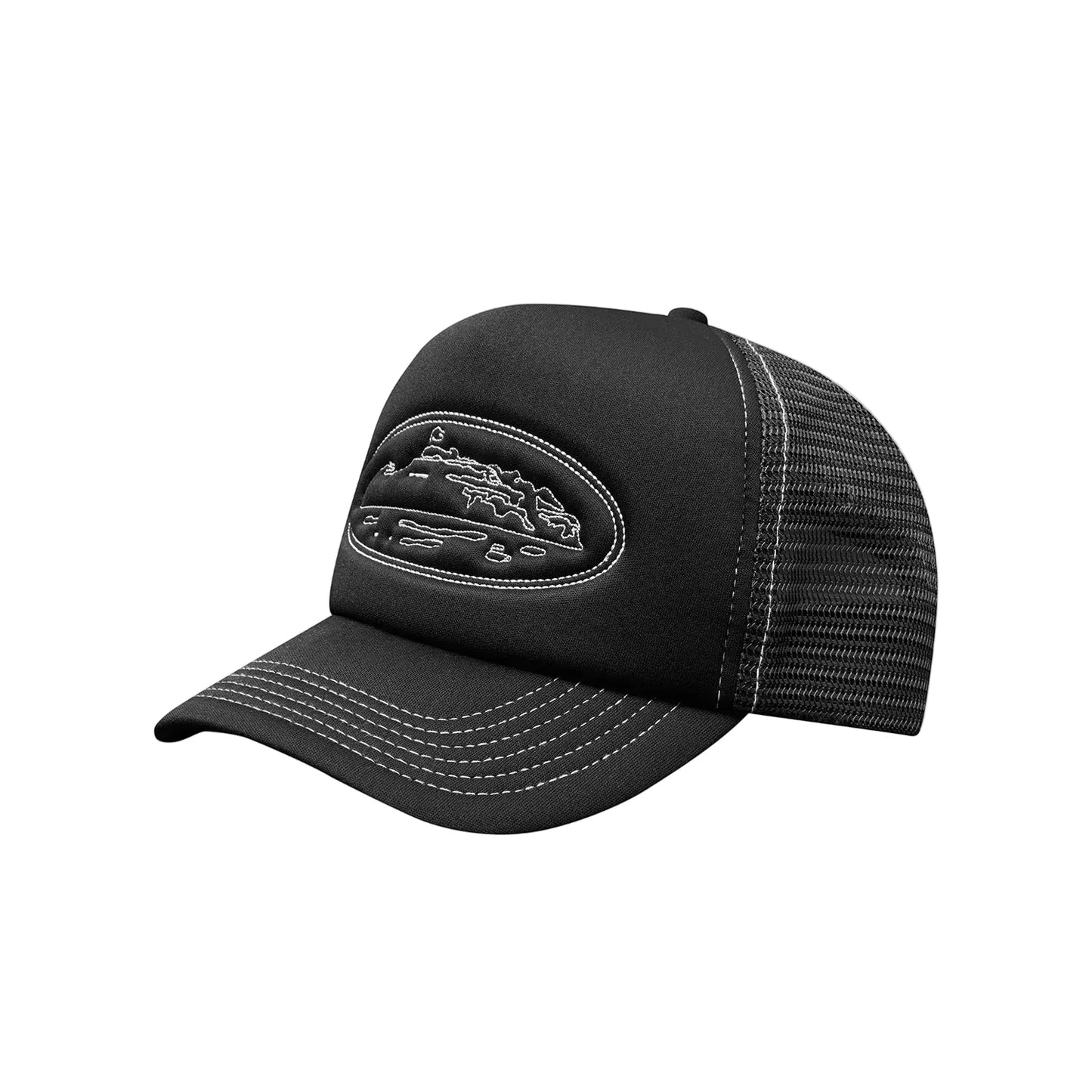 Corteiz Outline Trucker Cap Black