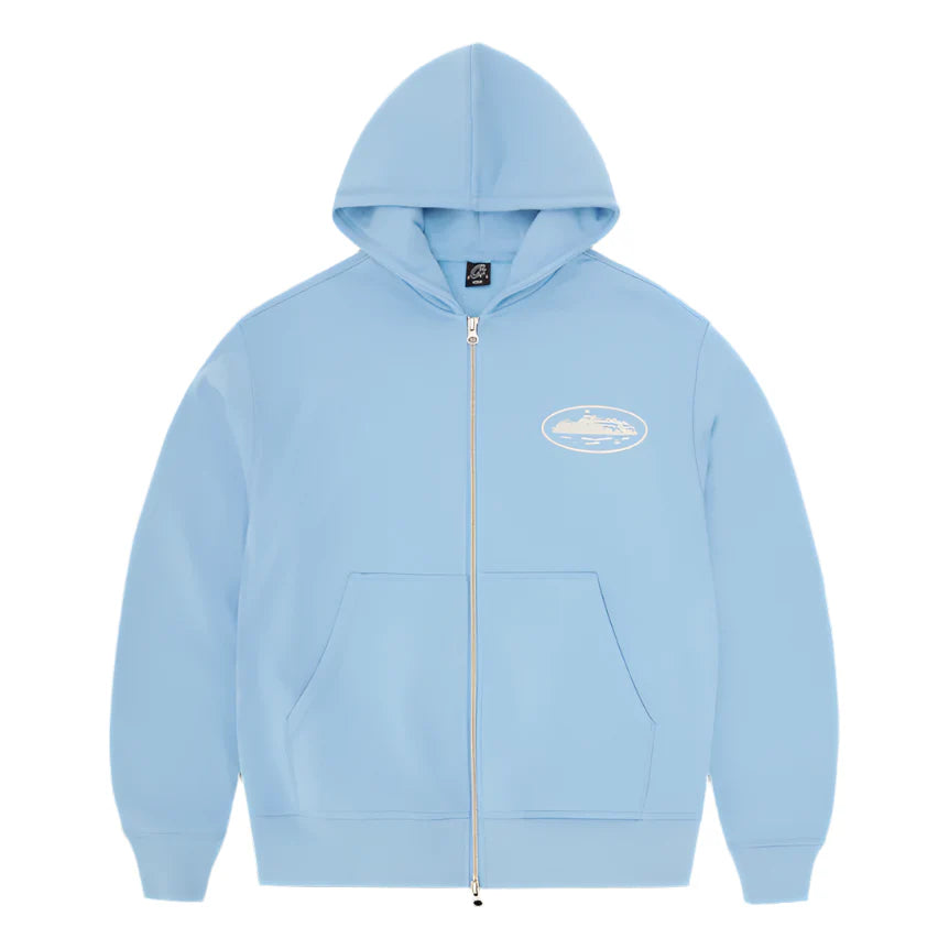 Corteiz Island Puff Print Zip Hoodie Blue