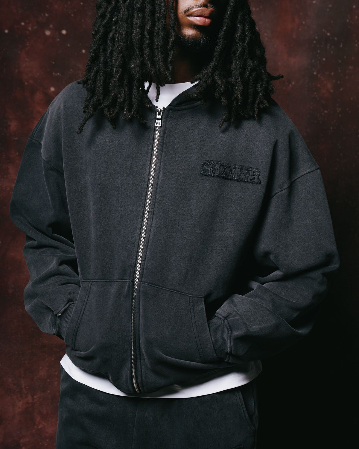 Siarr Quad Zip Hoodie Washed Black